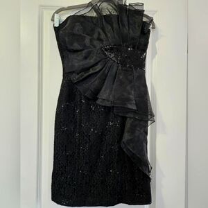 Small Black Le Chateau Lace Sequin Strapless Mini Dress